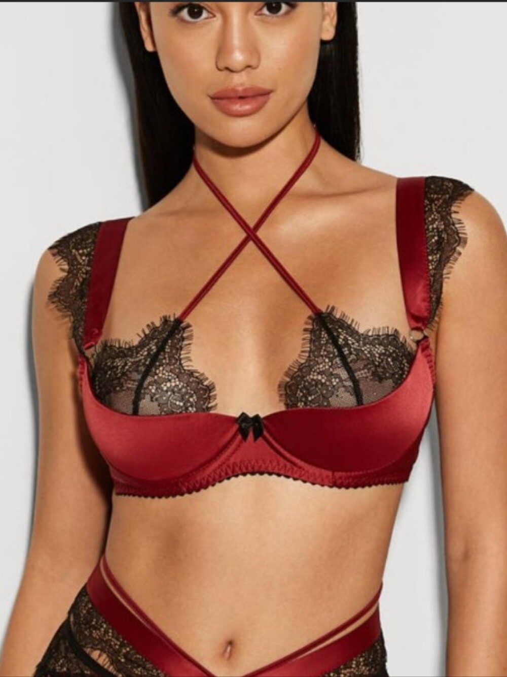 MARIE MUR 36C Satin Lace Underwire Bra - Wine with Black Lace